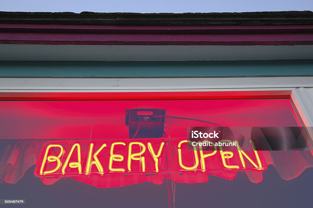 Bakery sign Neon bakery sign Bagel Stock Photo