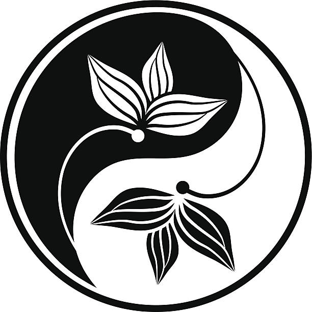 инь ян vii - yin yang symbol taoism herbal medicine symbol stock illustrations