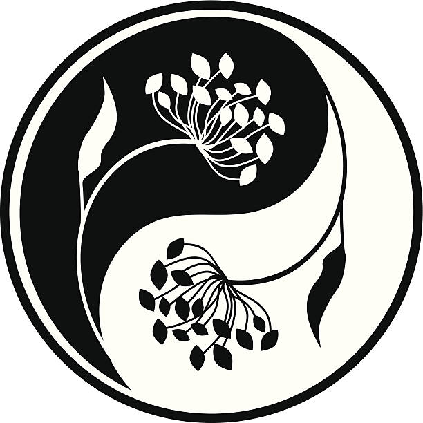 инь ян xx - yin yang symbol taoism herbal medicine symbol stock illustrations