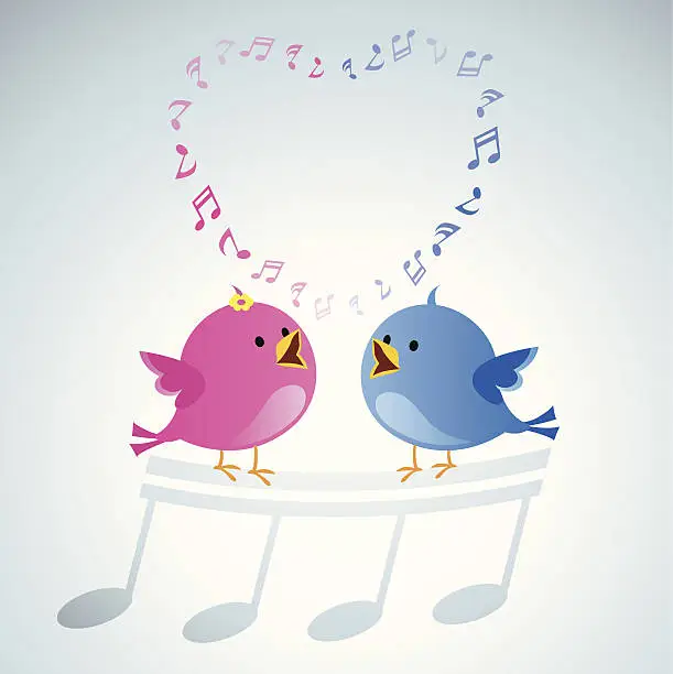 Vector illustration of Love birds singing