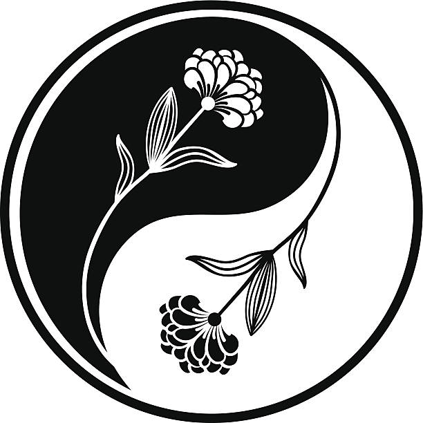 инь ян vii - yin yang symbol taoism herbal medicine symbol stock illustrations