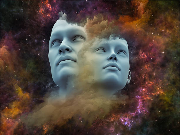 Metaphorical Unity Human Dreams series. Interplay of Fused human forms, fractal shapes and textures on the subject of mind, imagination, unity, friendship and love egocentric stock pictures, royalty-free photos & images