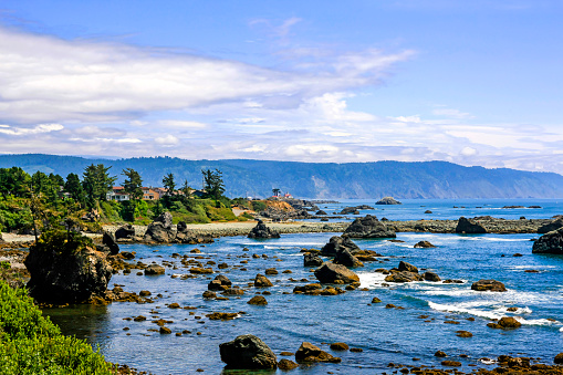 Crescent City, CA, USA - July 12, 2015: View of  the Pacific coast in the upper northwestern part of California, about 20 miles south of the Oregon border