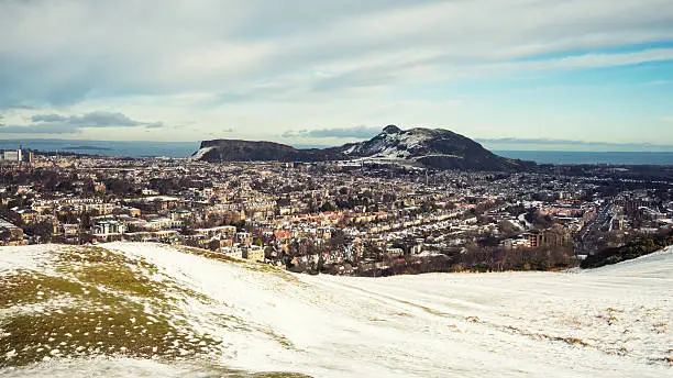 Photo of Snow covered Edinburgh panorama, including Arthurs seat