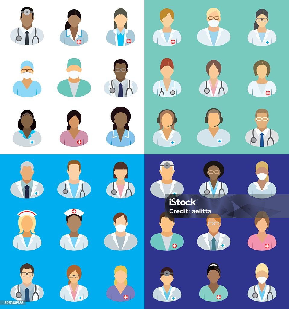 Medical staff - people icons Set of icons with hospital doctors, surgeons, nurses and other medical practitioners.  Icon Symbol stock vector