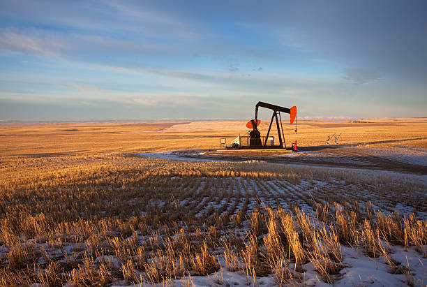 prairie pumpjack en hiver - red deer, alberta photos et images de collection