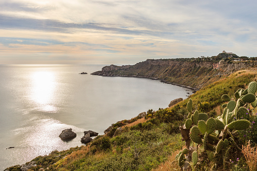 Capo Milazzo, a promontory stretching out into the Tyrrhenian Sea. Sicily, Italy.