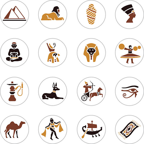 illustrazioni stock, clip art, cartoni animati e icone di tendenza di icone di egitto - egyptian culture hieroglyphics human eye symbol