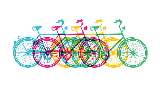 Retro bike silhouette banner design, vibrant colorful retro bicycles concept illustration. EPS10 vector.