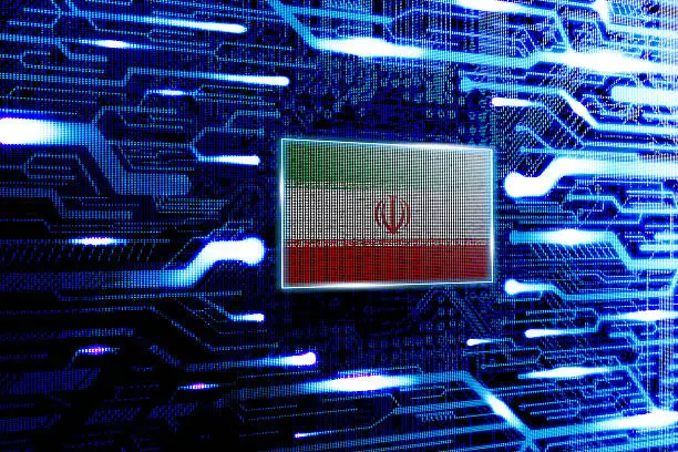 Iran, Tehran national official state flag in a computer technological world