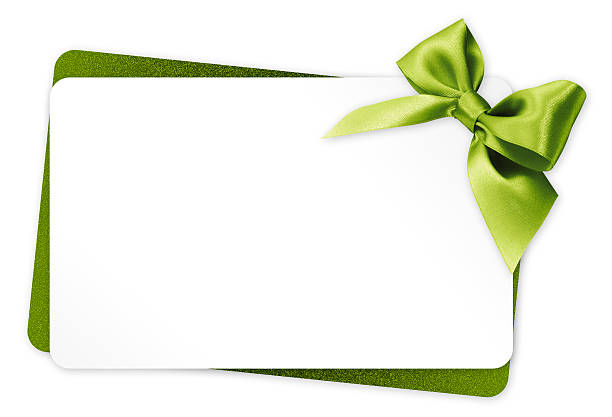 istock gift card with green ribbon bow Isolated on white background 505498078