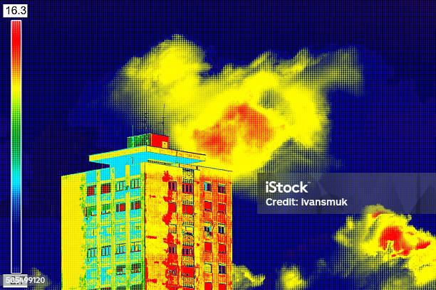 Thermal Image On Residential Building Stock Photo - Download Image Now - Thermal Image, House, Infrared