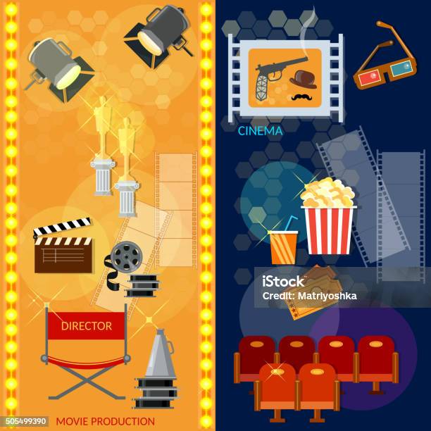 Cinema Festival Movie Theater Entrance Tickets Banners Stock Illustration - Download Image Now