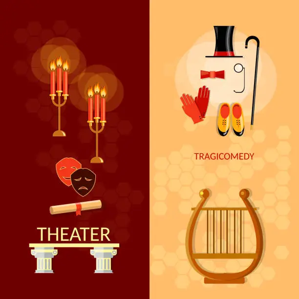 Vector illustration of Theatre banner theater entertainment and performance elements