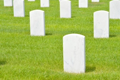 Blank Marble Cemetery Headstones on Graves