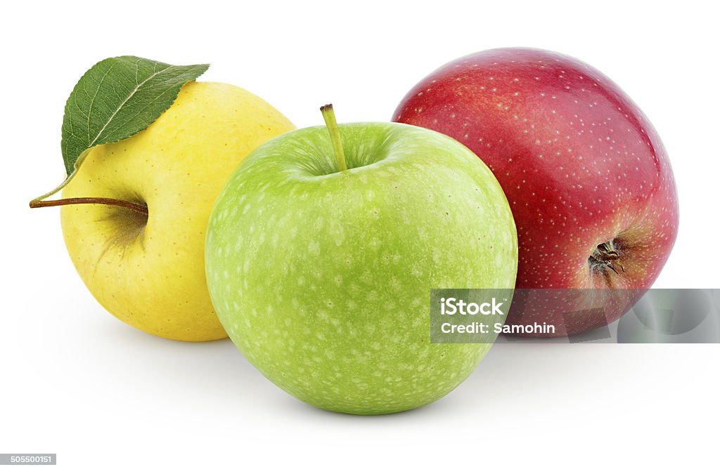 Gelben, grünen und roten Apfel, isoliert auf weiss - Lizenzfrei Apfel Stock-Foto