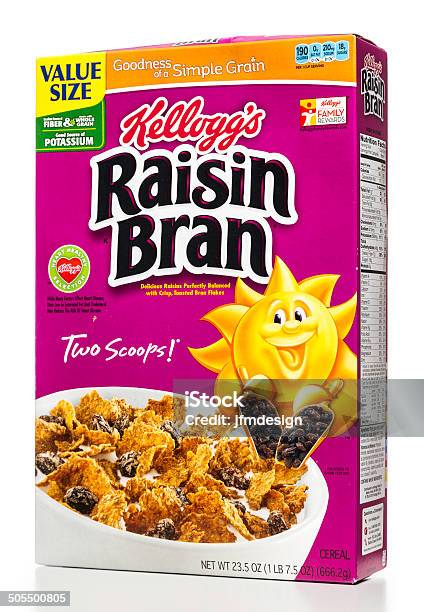 Kelloggs Raisin Bran Cereal Box Stock Photo - Download Image Now - Box - Container, Breakfast Cereal, Bran
