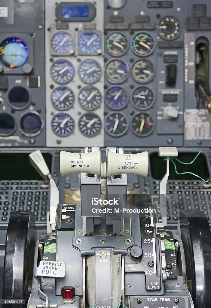 View of aircraft thrust lever in pilot's cabin. Air Force Stock Photo