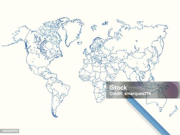 Farbiger Bleistift Welt Karte Abbildung Stock Vektor Art und mehr Bilder von Afrika - Afrika, Bildhintergrund, Bildkomposition und Technik