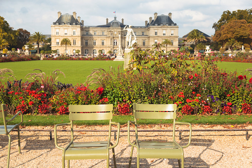 Empty chairs in Luxemburg Gardens, Paris (Paris, France)