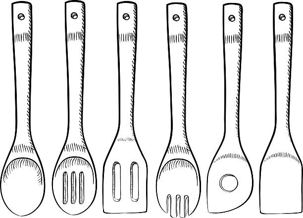 Set Of Wooden Spoons Set of wooden spoons for commercial and home kitchens wooden spoon stock illustrations