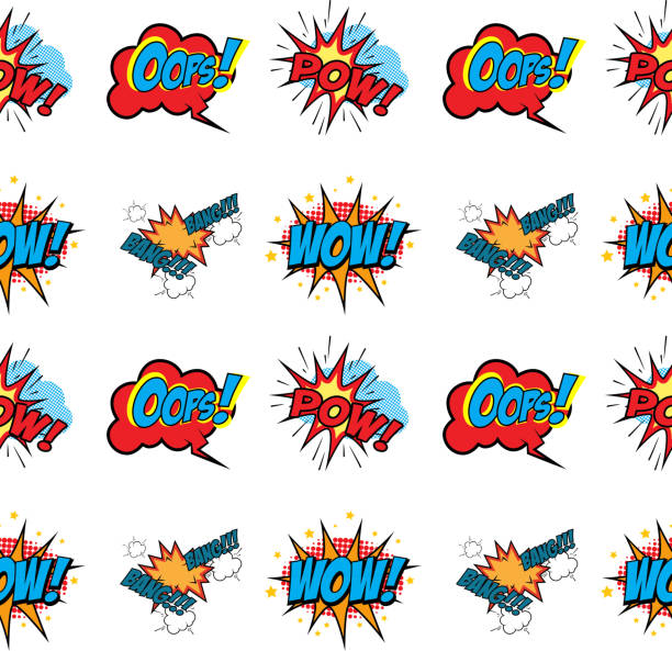 Set Of Comic Text Pop Art Style Seamless Pattern Stock Illustration -  Download Image Now - Superhero, Comic Book, Backgrounds - iStock