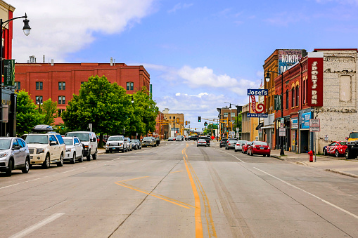 Fargo, ND, USA - July 24, 2015: View of the Northen Pacific Ave in downtown Fargo N. Dakota