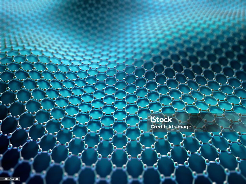 Crystallized Carbon Hexagonal System Several molecules connected, crystallized in the hexagonal system, concept of a carbon structure. Nanotechnology Stock Photo