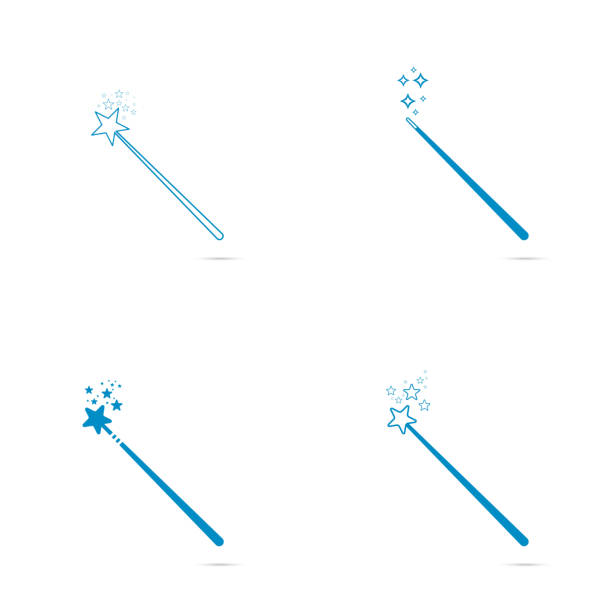 Magic wand with stars and sparkles Magic wand with stars and sparkles. The concept of miracles. Wizard magic items, fairies magic wand stock illustrations