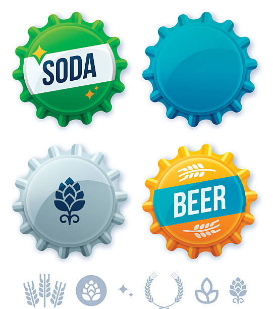 Bottlecaps Beer, Alcohol and Soda Bottle caps. EPS 10 file. Transparency effects used on highlight elements. silver bottle cap stock illustrations