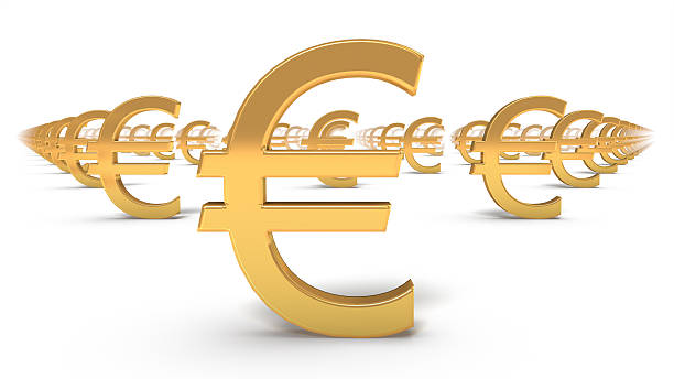 Front close-up view of endless Euro Symbols stock photo