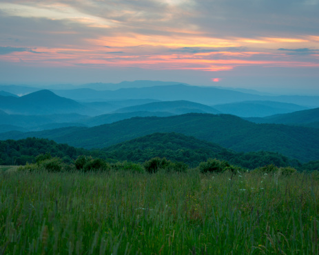 Looking west into Tennessee, sunset from Max Patch Bald, North Carolina