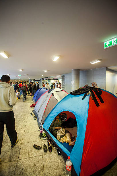 Budapest, Hungary - September 4, 2015: War refugees at the Keleti Railway Station, Refugees are arriving constantly to Hungary on the way to Germany. 4 September 2015 in Budapest, Hungary.