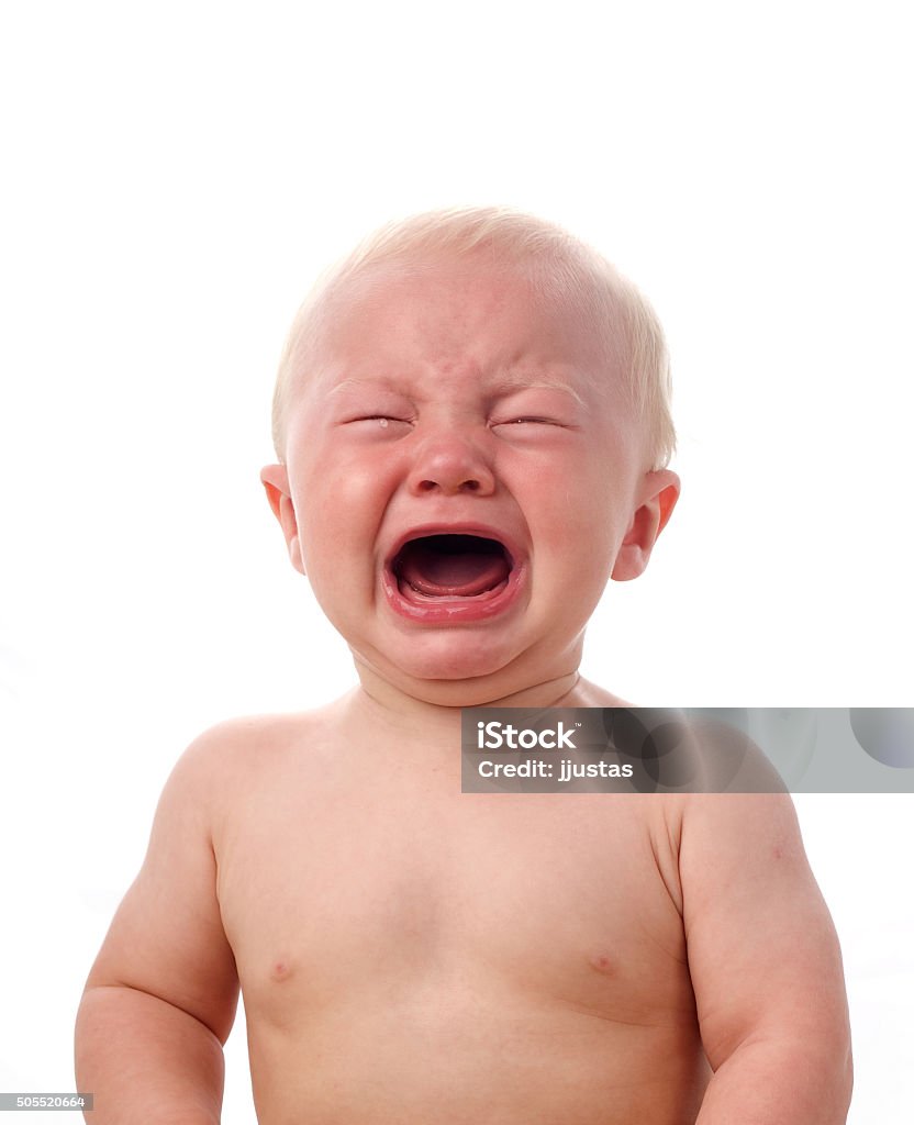 Chorando menino isolada no branco - Foto de stock de Bebê royalty-free