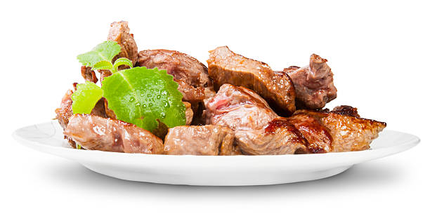 istock Grilled Meat On A White Plate Served With Mint Leaf 505521591
