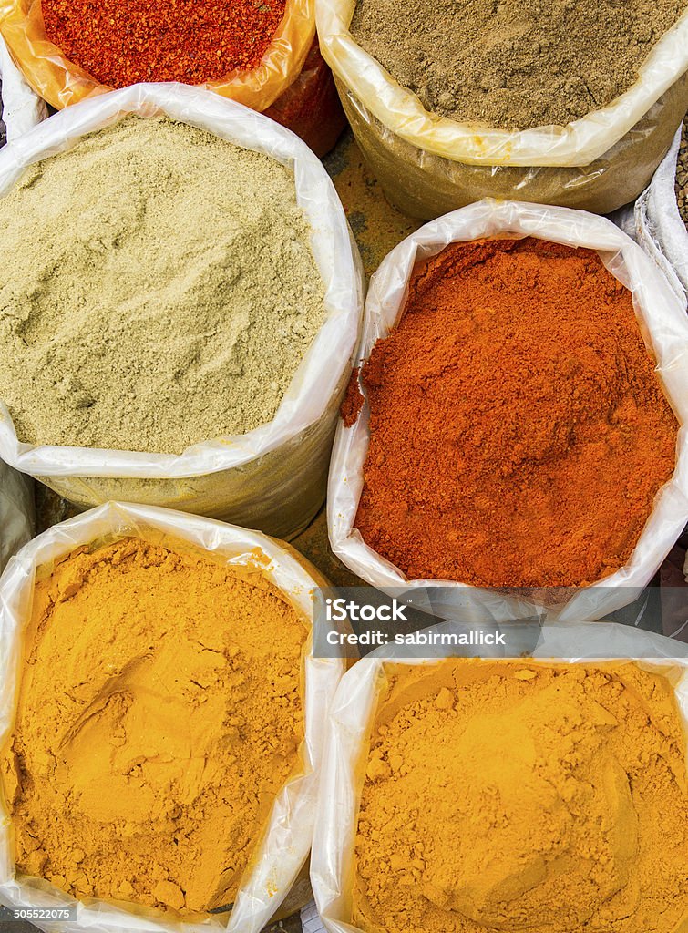 Spices in India Spices in street of Old Delhi, India Chili Con Carne Stock Photo