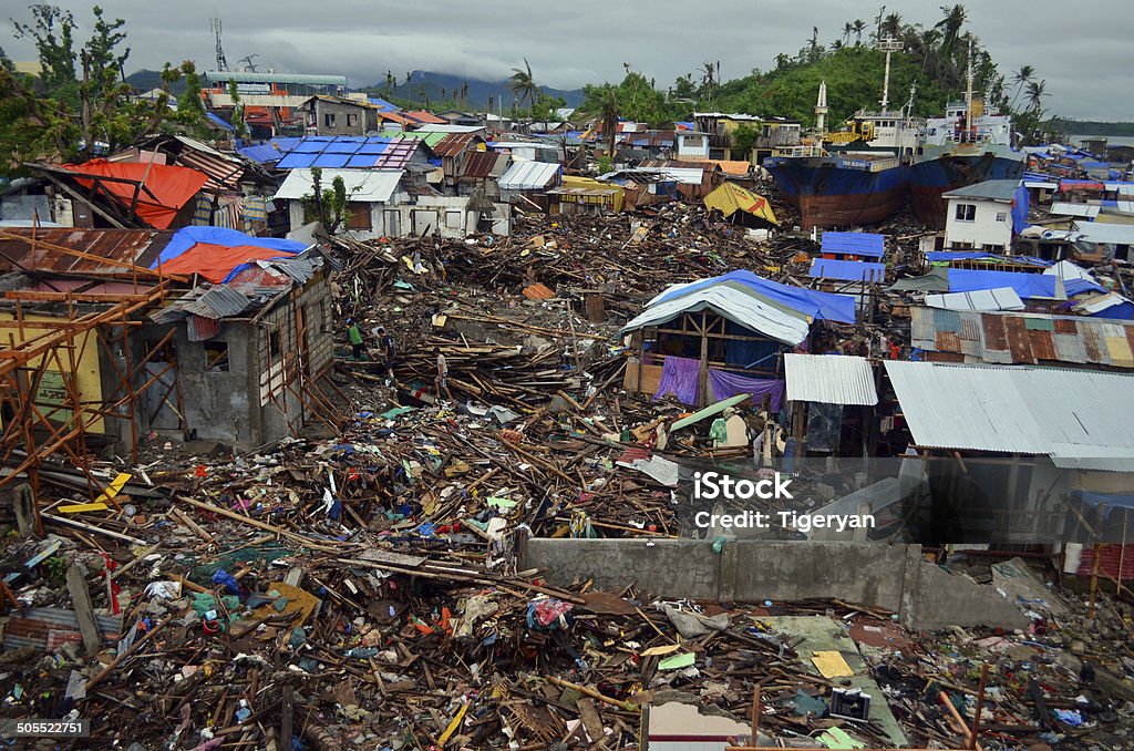 Typhoon Haiyan Damage, Tacloban A sweeping shot of Barangay Anibong, taken in the Philippine city of Tacloban after Typhoon Haiyan struck in November 2013. Typhoon Stock Photo
