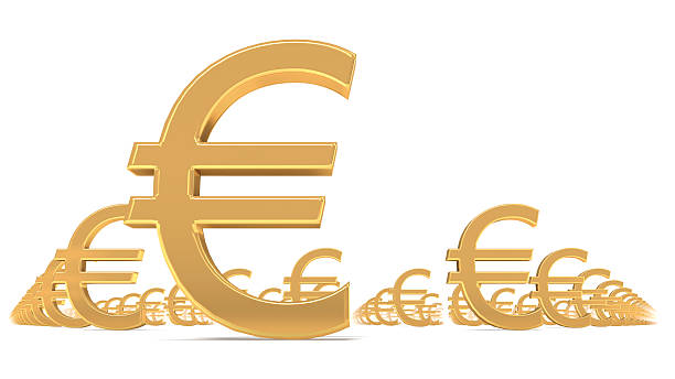 Low angled front view endless rows of Euro Symbols stock photo