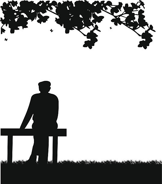 очень старый grandpa сидя на скамейке в парке - multi generation family isolated people silhouette stock illustrations