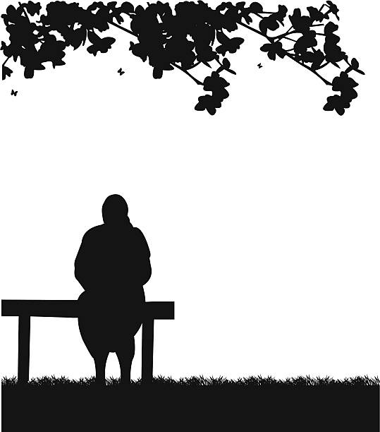 очень старый grandma сидя на скамейке в парке - multi generation family isolated people silhouette stock illustrations
