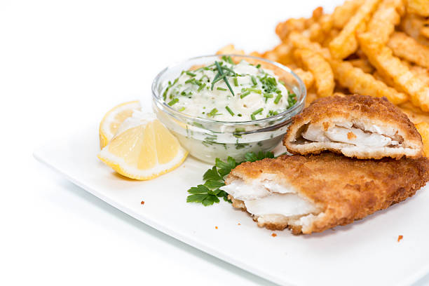 istock Salmon Fillet with Chips on white 505523895