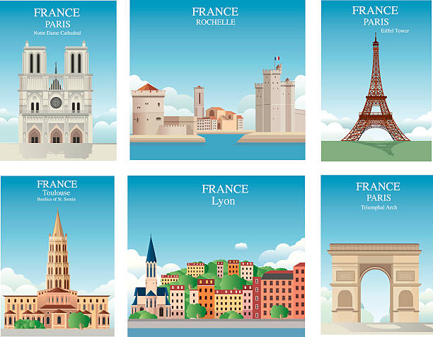 France Symbols Vector France Symbols eiffel tower paris illustrations stock illustrations