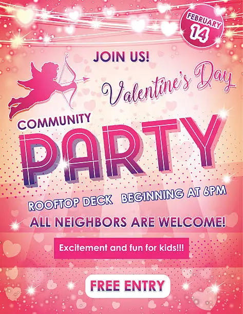 Vector illustration of Letter size poster Valentine's Day Neighbors Party