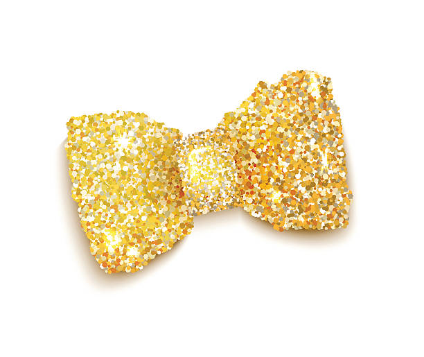 Golden sparkling glitter decorated bow, trendy fashion accessory Golden sparkling glitter decorated bow, trendy fashion accessory bow hair bow ribbon gold stock illustrations