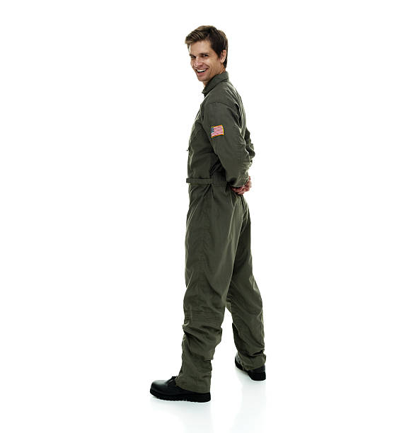istock Happy air force pilot standing and looking at camera 505530620