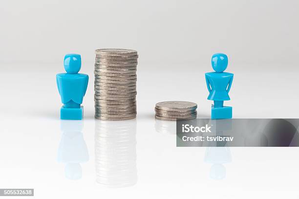 Income Inequality Concept With Figurines And Coins Stock Photo - Download Image Now - Imbalance, Finance, Wages