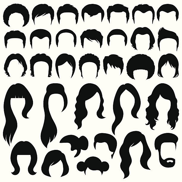 hairstyle hair silhouettes, woman and man hairstyle hair stock illustrations
