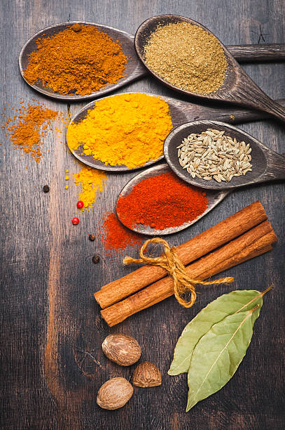 istock Turmeric, chili, cinnamon, coriander, bay leaf, nutmeg. Spice. 505534011