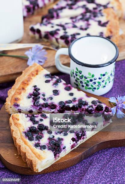 Homemade Blueberry Tart Pie And Milk Stock Photo - Download Image Now - Baked, Baked Pastry Item, Berry Fruit