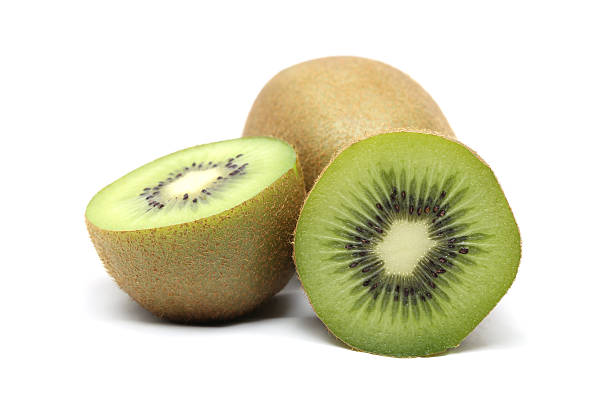 istock Kiwi fruit and kiwi sliced segments on white background 505534822